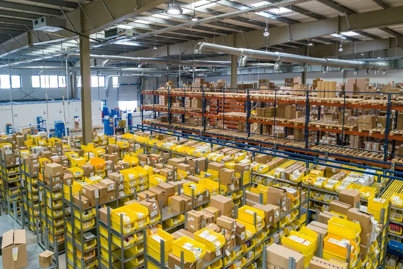 Large warehouse with shelves of parcels